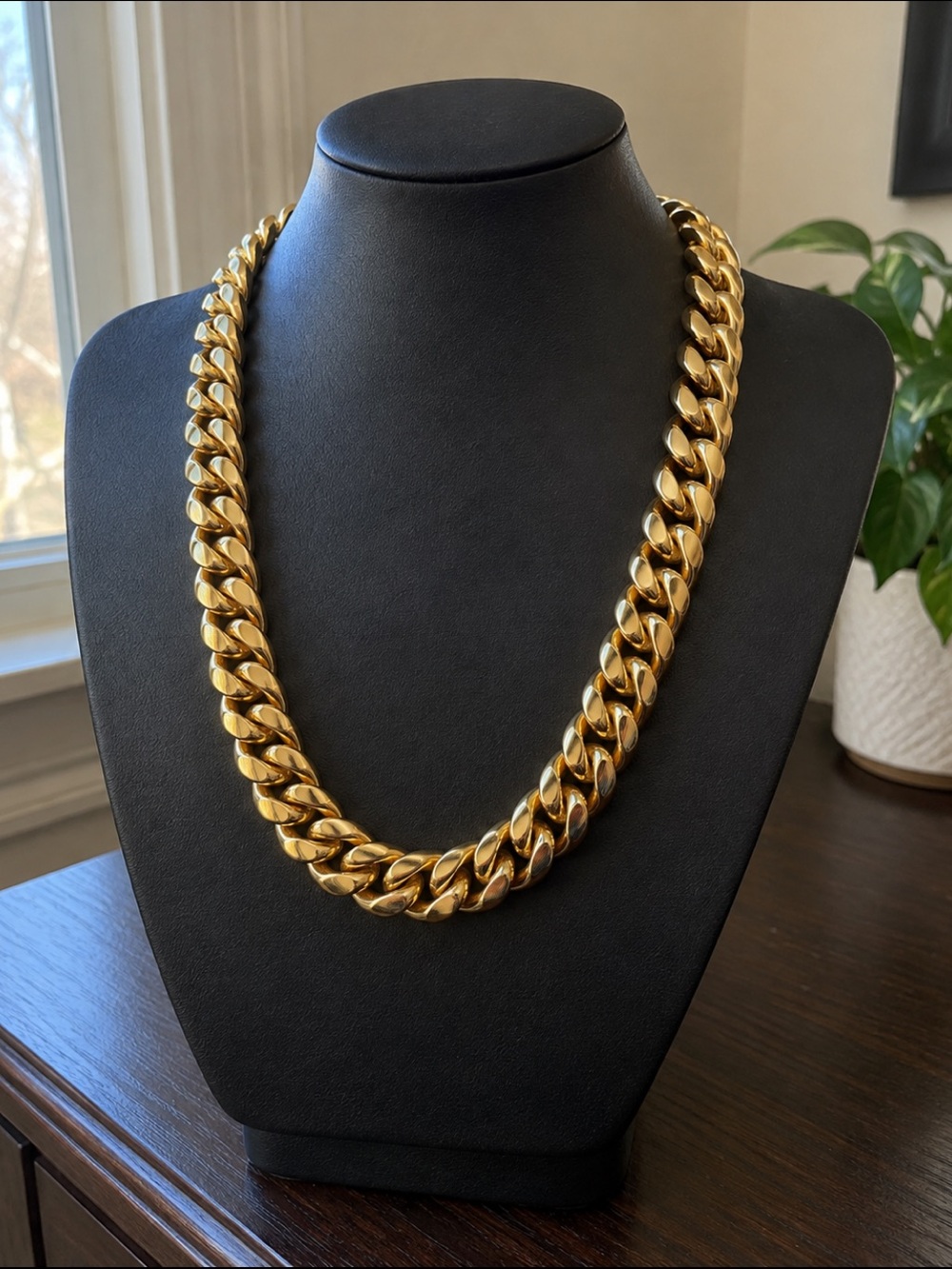 Men’s 14mm 18K Gold Plated Cuban Link Chain Stainless Steel Heavy Curb Necklace